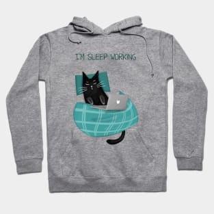 Cartoon funny black cat and the inscription "I'm sleep working". Hoodie